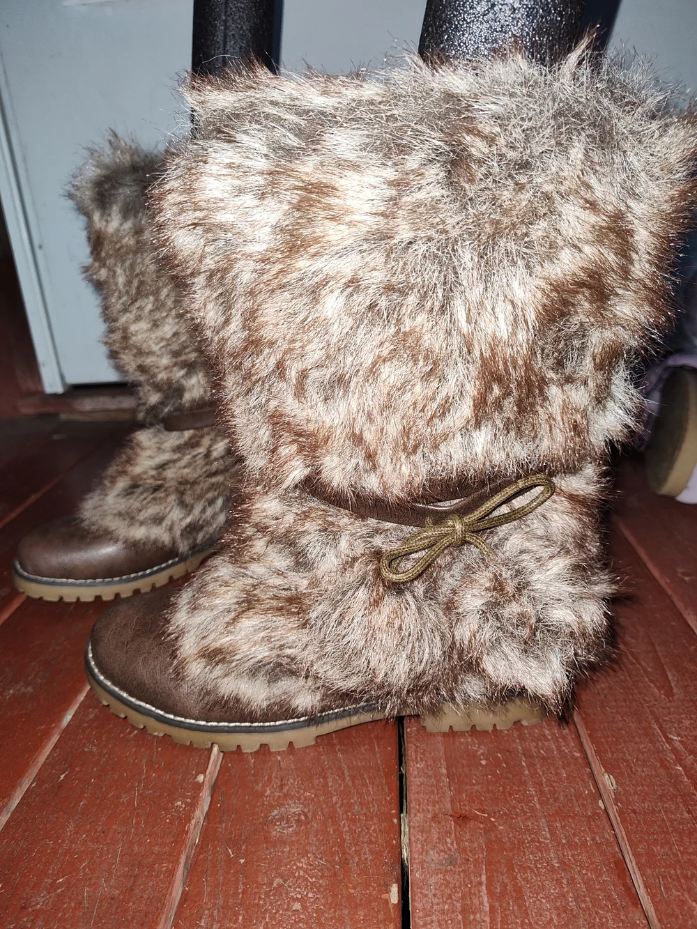 Wanted Brown Faux Fur Winter Boots with Tie Detail